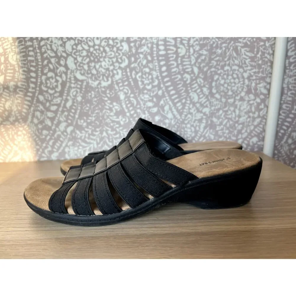 St John's Bay Izabel Black‎ Strappy Slip On Comfort Slide Mule Sandals